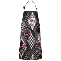 Pioneer Flower Floral Print Pattern Apron-Garden Aprons for Women with Pockets-Cotton Linen Waterproof Kitchen Cooking Gardening Aprons Adjustable for Kitchen,Cooking,BBQ and Salon 33x27 Inch