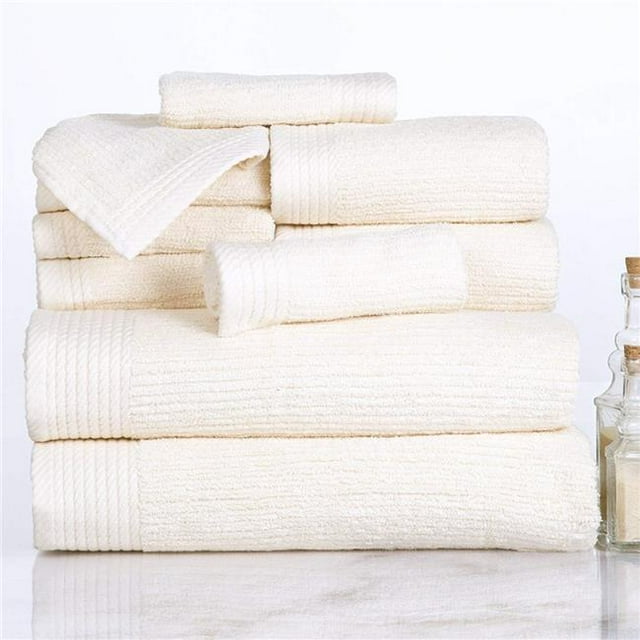 Lavish Home 67-0021-B Ribbed 100 Percent Cotton 10 Piece Towel Set - Bone