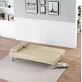 thumbnail image 3 of Modern Faux Leather Convertible Sleeper Sofa Bed, Folding Loveseat Futon Couch with Cup Holders for Living Room Bedroom, 3 of 15