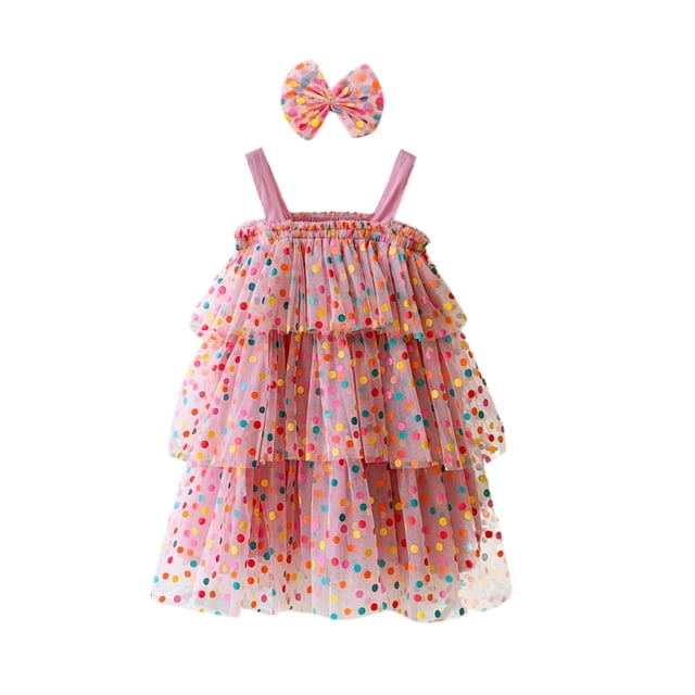 Robe d'Été Sans Manches pour Filles Robe de Fête de Vacances Robes de Danse Ensemble Bandeaux Robes pour Bébé Fille Rose 5 Ans-6 Ans