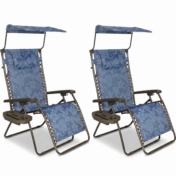 Bliss Hammocks 2 Pack 33" Wide XXL Zero Gravity Outdoor Lounge Chair with Canopy, Blue