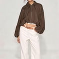 thumbnail image 5 of Sewkxo Womens Cropped Puff Sleeve Bomber Jacket Lapel Collar Pleated Full Zip Coat Spring Loose Fit Trendy Outerwear,Brown S, 5 of 8
