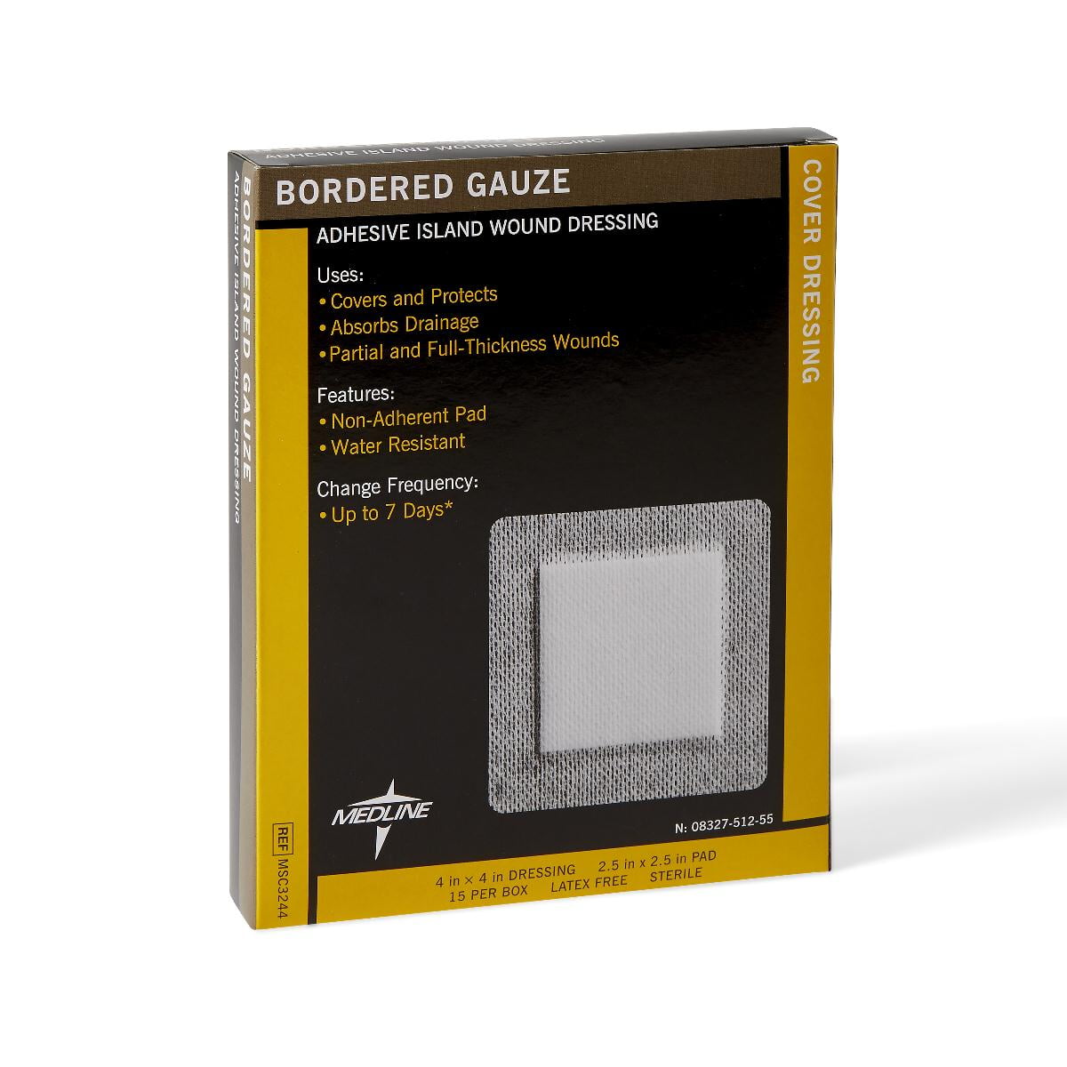 Medline Bordered Gauze, Adhesive Island Wound Dressing, Sterile, 4"x4