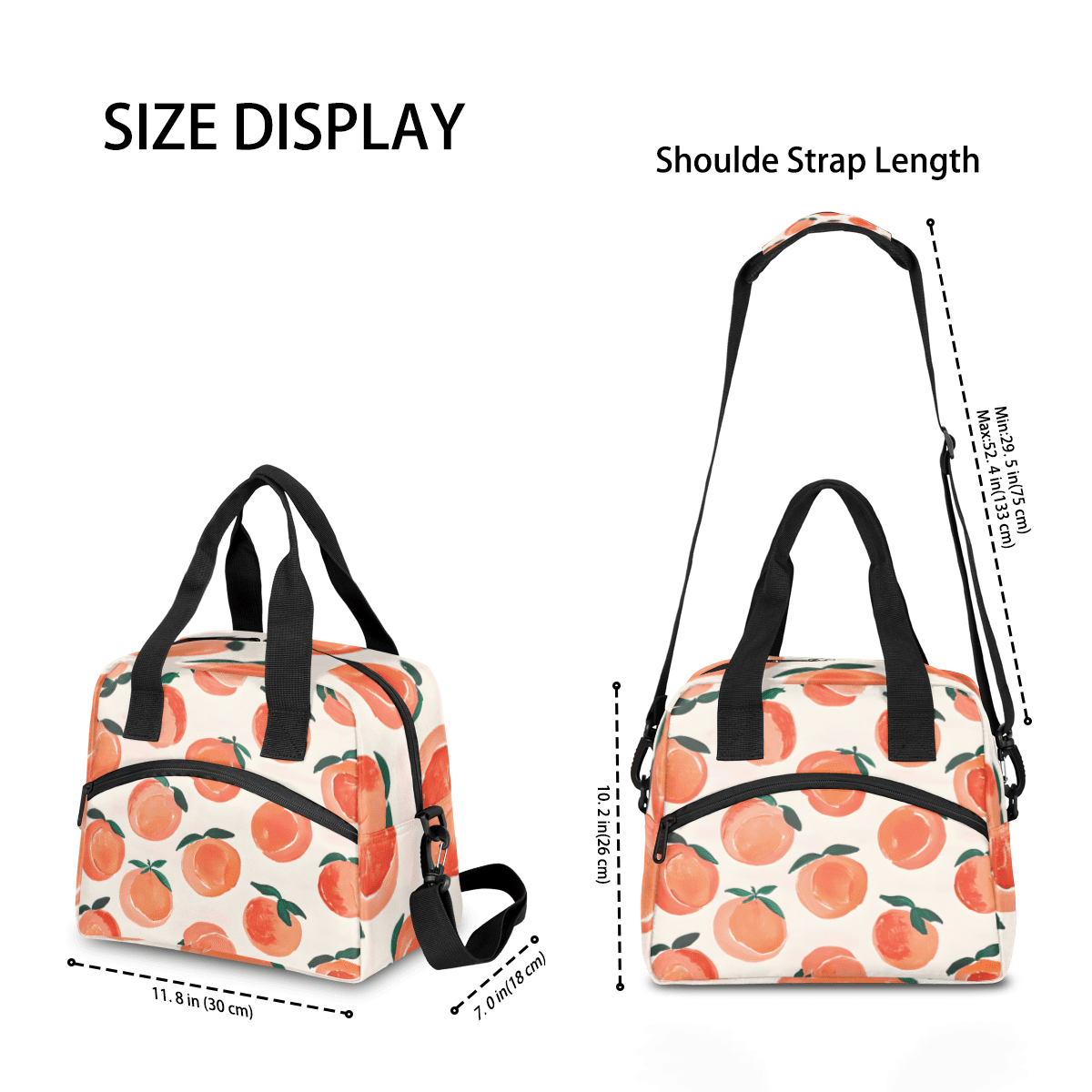 Herdesigns Peach Insulated Lunch Bag for Women Men Adults Large Reusable Lunch Box Cute Fruit Leakproof Cooler Tote Bags with Adjustable Shoulder Strap
