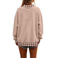 thumbnail image 5 of Women's Oversized Colorblock Crew Neck Sweatshirt Plaid Trim Patchwork Long Sleeve Loose Fit Pullover Top Cozy Featuring Playful Gingham Contrast Cuffs and Collar,Soft Casual Tunic Style. Khaki, 5 of 6