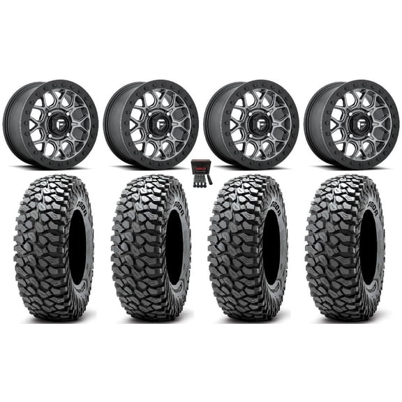 Fuel Tech Beadlock 15" Wheels Gm 37" RocScraper Tires Can-Am Maverick X3 / Honda Pioneer 1000 / Talon