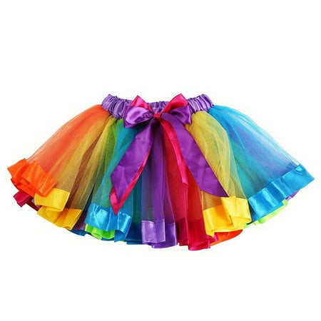 TopTie Girls Layered Rainbow Tutu Skirt Dance Dress Ruffle Tiered Clubwear-S