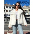 thumbnail image 5 of TRAFZA, moda de invierno, abrigo cálido de felpa para mujer, abrigo grueso informal con cuello vuelto para mujer, prendas de vestir exteriores cortas de manga larga Vintage para mujer, 5 of 5
