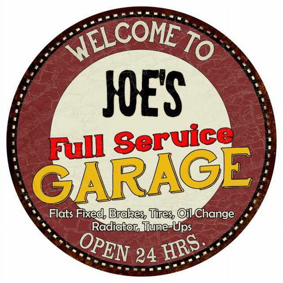 Joe's Full Service Garage 14" Round Metal Sign Man Cave Decor 100140037015