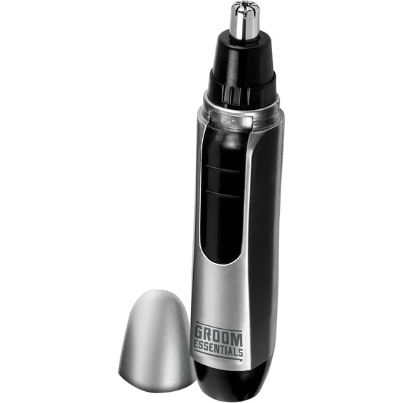 Groom Essentials Rotary Ear and Nose Hair Trimmer, Travel Beard Trimmer for Men, Black