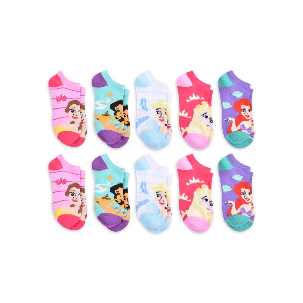 Disney Princess Disney Princess Girls No Show Socks, 10Pack, Sizes 4