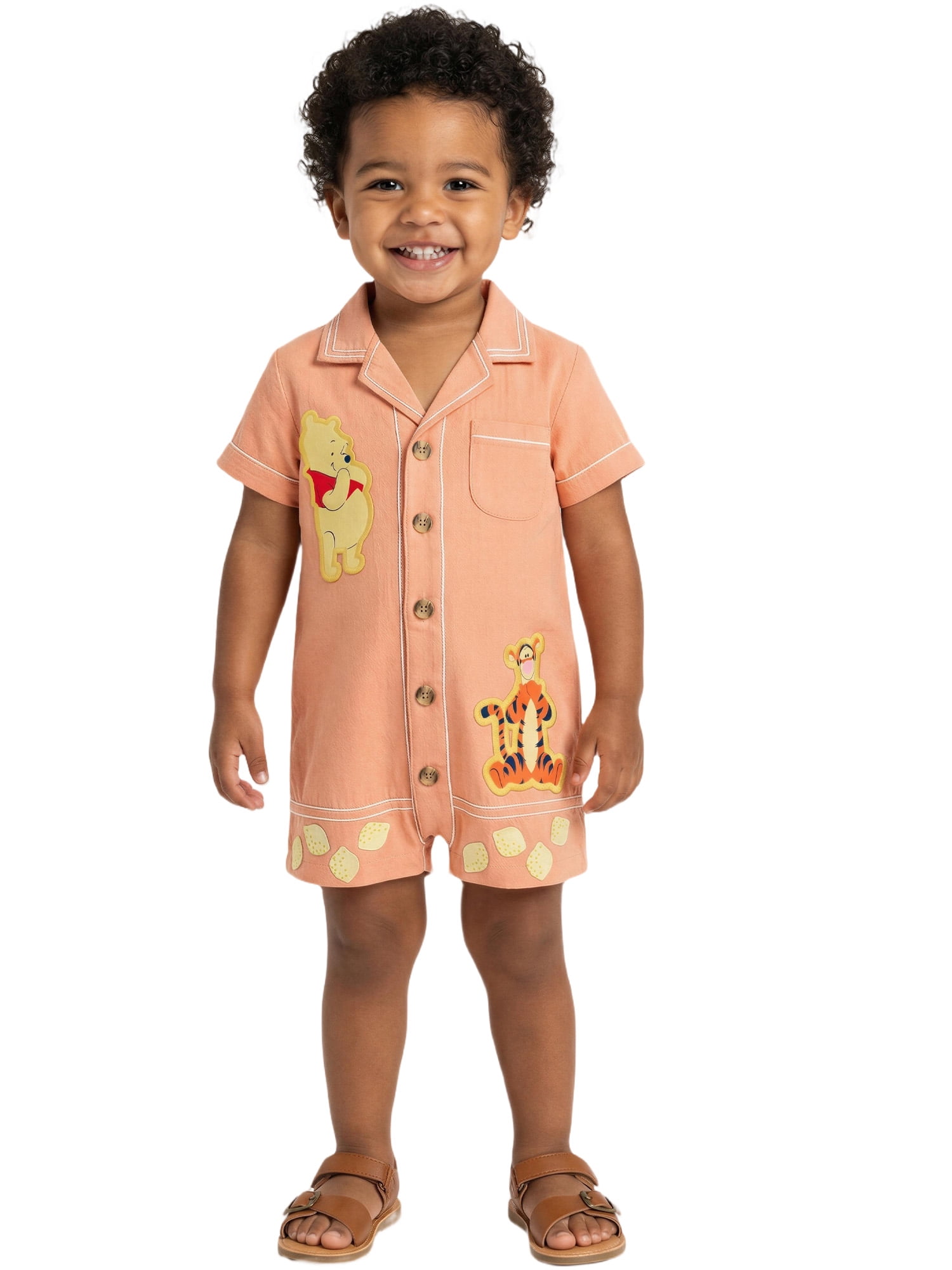 Winnie The Pooh Baby Boy Linen Romper, Sizes 0/3 Months-24 Months
