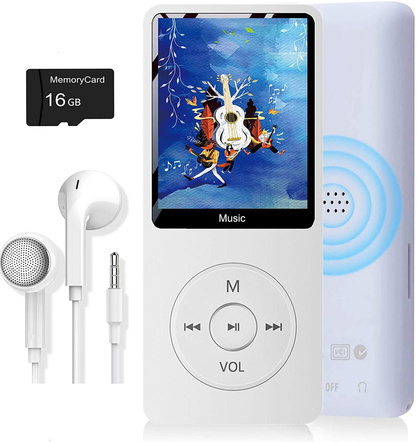 Music Player with 16GB Micro SD Card Build-in Speaker/Photo/Video Play/FM Radio/Voice Recorder/E-Book Reader MP3 Player Supports up to 128GB 