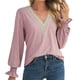 thumbnail image 1 of Tops de manga larga con cuello en V y costuras de encaje hueco para mujer Fridja  bvmnju4824, 1 of 7