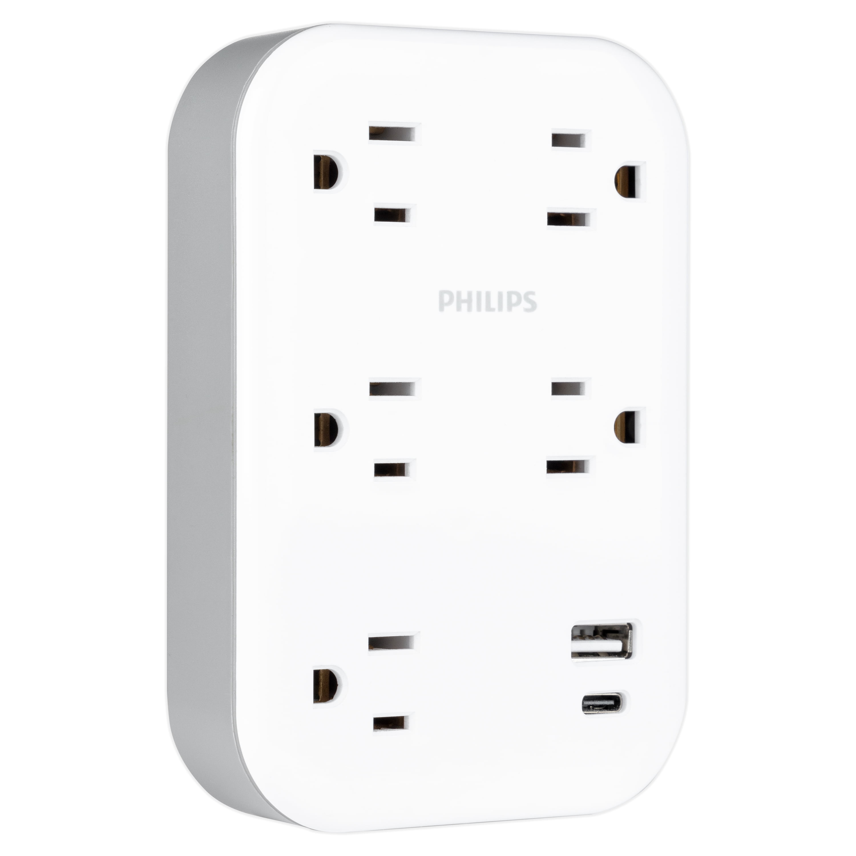 Philips 5 Outlet Surge Tap, Adapter Spaced, 1 USB-A, 1 USB-C, 17W, 900J, White