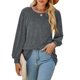 thumbnail image 1 of Blusa gris de manga larga con hombros abullonados y cuello redondo para mujer, prenda informal y formal, ideal para fiestas, escuela y trabajo, talla L, 1 of 8