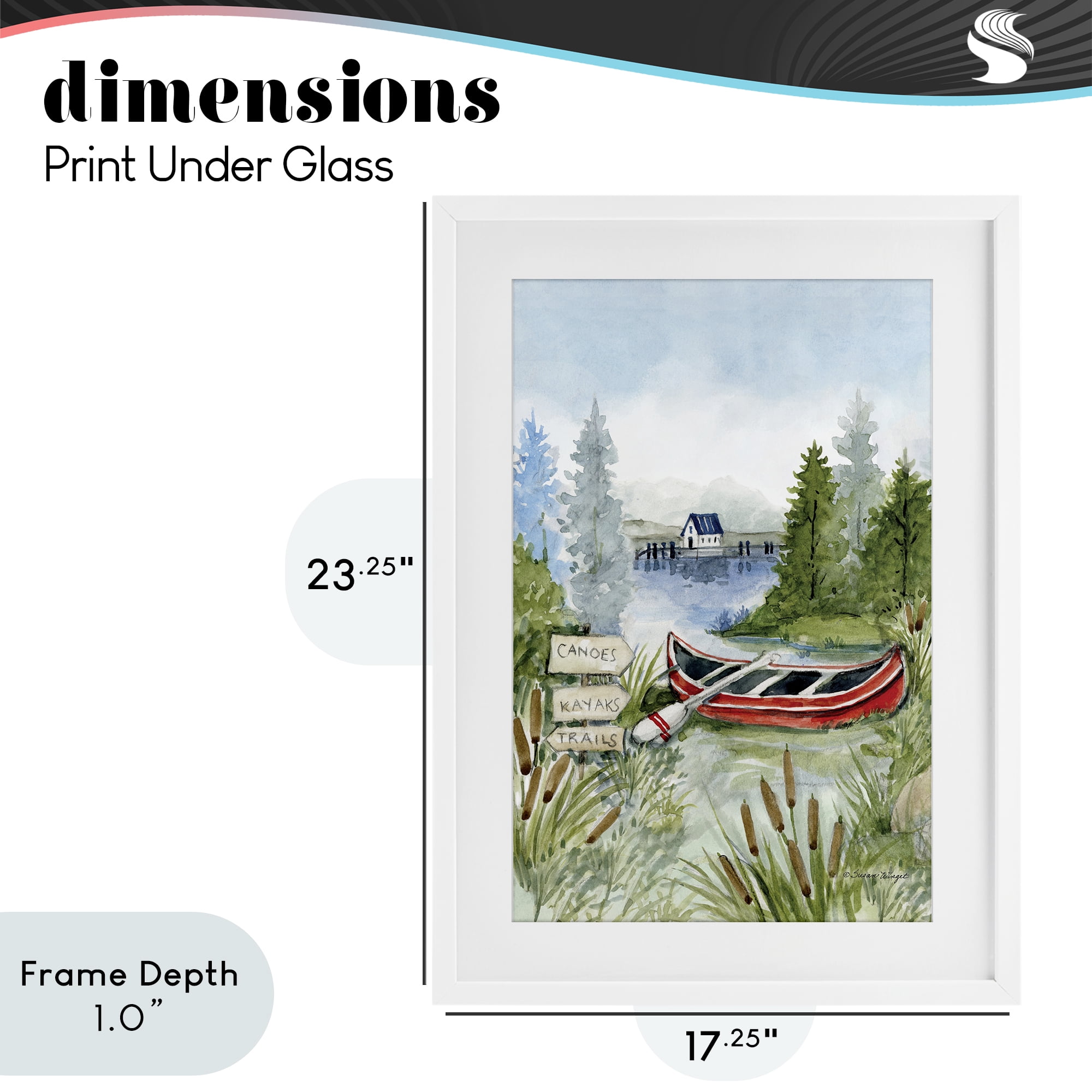 Stupell Industries Canoe On Lake White Framed Print Under Glass, design by Susan Winget