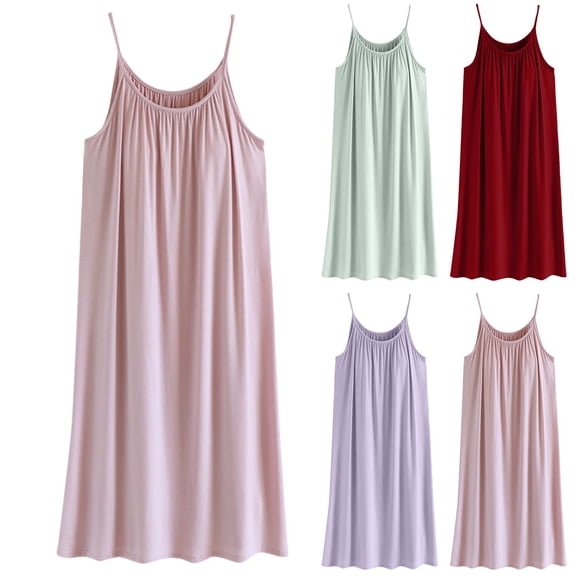 Women's Nightgowns BWASD Modal Soft Solid Color Padded Cami Sleepwear Loose Breathable Comfy Summer Pajamas Casual Nightdress 2026 New (Pink L)
