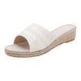 thumbnail image 4 of Rokment Womens Linen Straw Patchwork Backless Sandals Boho Beach Comfortable Espadrilles Wedge Walking Slip on Stylish Casual Platform Mid Heels Dress Slides Mules White Size 7, 4 of 5