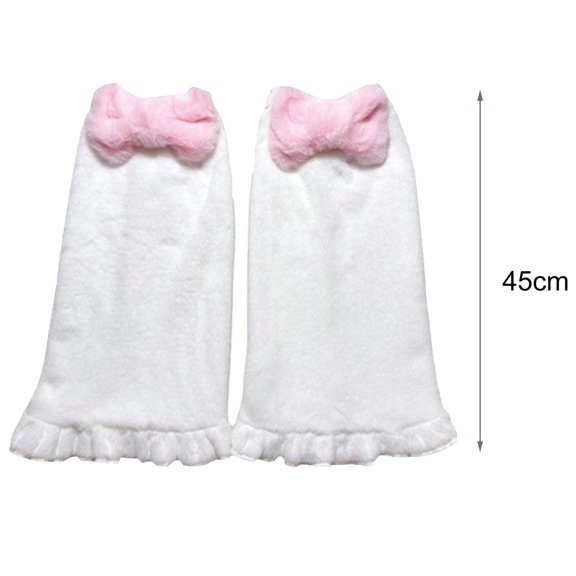 Opvise Womens Socks 1 Pair Women Leg Warmers Pink Bow Plush Autumn Winter Japanese Style Sweet Ruffles Leg Socks for Daily Wear sock