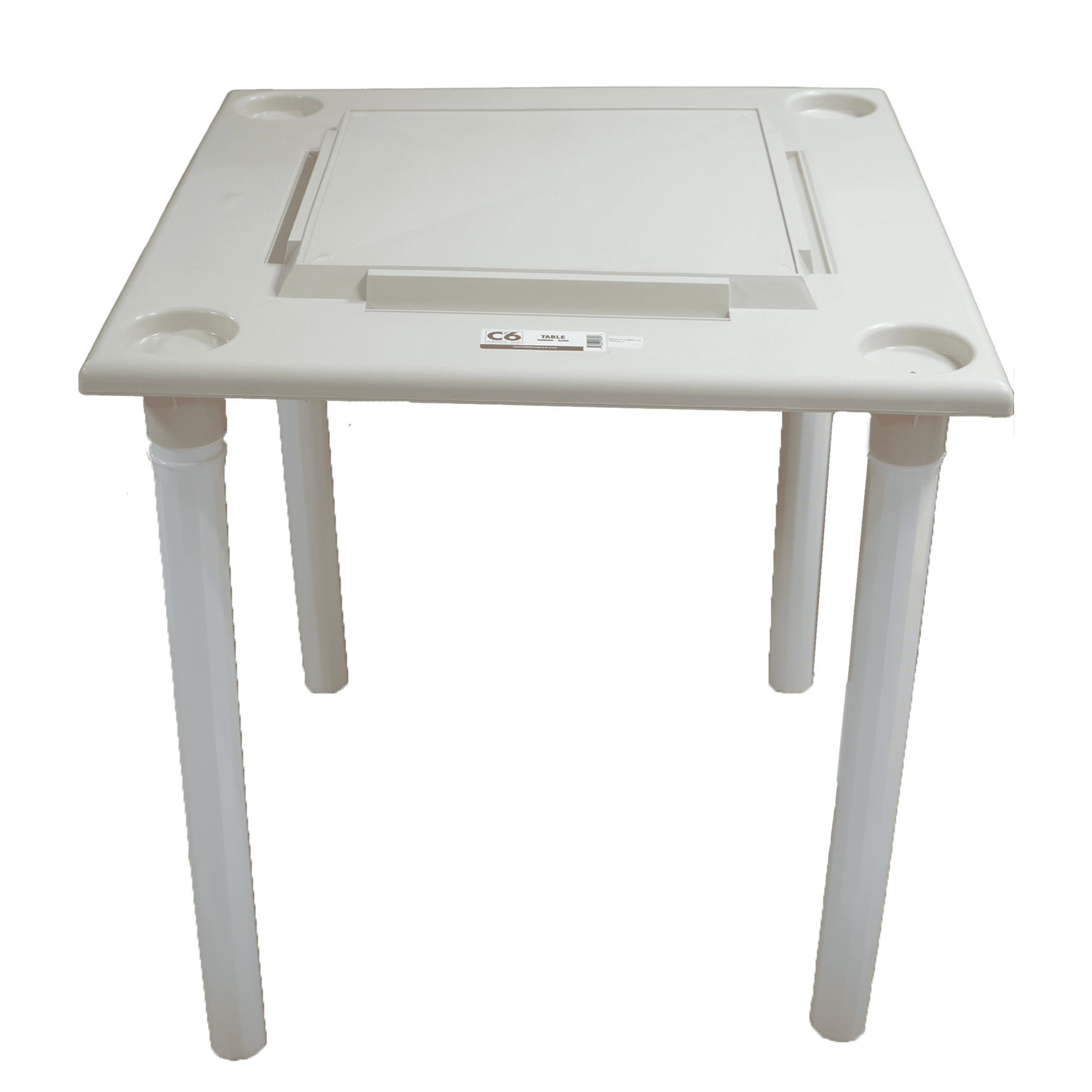 (4 pack) C6 Group Domino Game Table Sand with White Legs. Waterproof Plastic Game Table with Drinks Holder. Indoor and Outdoor Use.