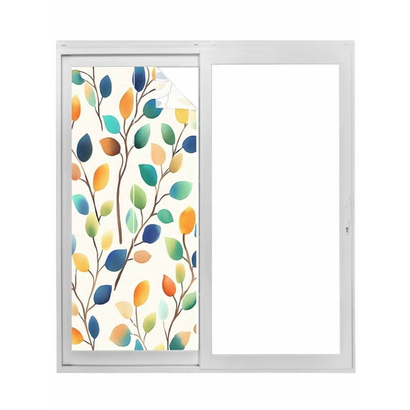 Colorful Leaf Window Privacy Film, Spring Summer Botanical Vintage Static Cling UV Sun Blocking Tint Film Heat Control Windows Films for Bedroom Bathroom, Window Stickers 29.5"x78.7"
