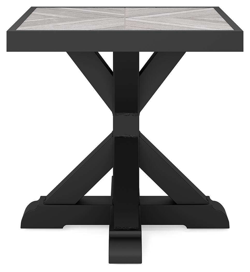 Signature Design by Ashley Beachcroft Farmhouse Outdoor End Table, Black/Light Gray