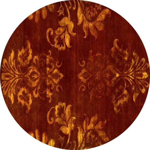 Ahgly Company Machine Washable Indoor Round Oriental Yellow Industrial Area Rugs, 3' Round