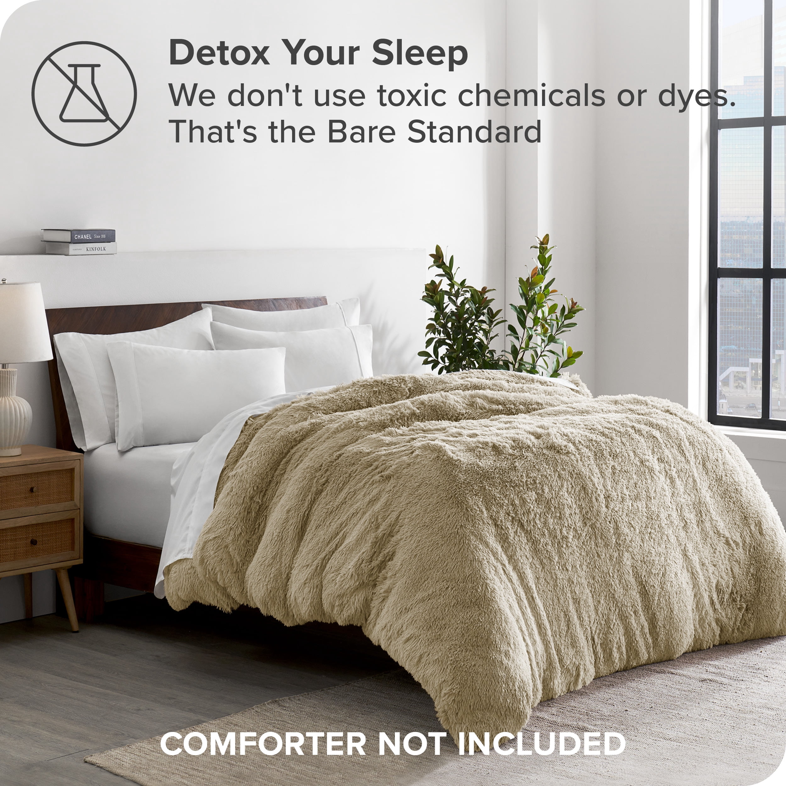 Bare Home Shaggy Faux Fur Duvet Cover - Ultra Soft - Fluffy Crystal Velvet - Twin/Twin XL, Sand
