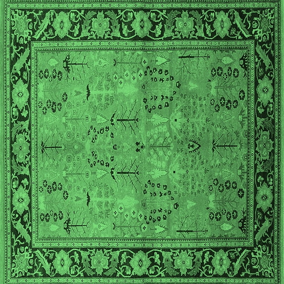 Ahgly Company Indoor Square Oriental Emerald Green Industrial Area Rugs, 3' Square
