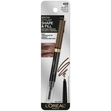 L'Oreal Paris Brow Stylist Shape & Fill Mechanical Eye Brow Makeup Pencil, Dark Brunette, 0.008 oz.