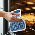 thumbnail image 3 of Blue Yellow Pot Holders for Kitchen Heatproof Potholder, 2 Pack Botanical Floral Motifs Wildflower Striped Hot Pads Multipurpose Oven Pads Cloth Potholders Trivet for Cooking and Baking, 3 of 8