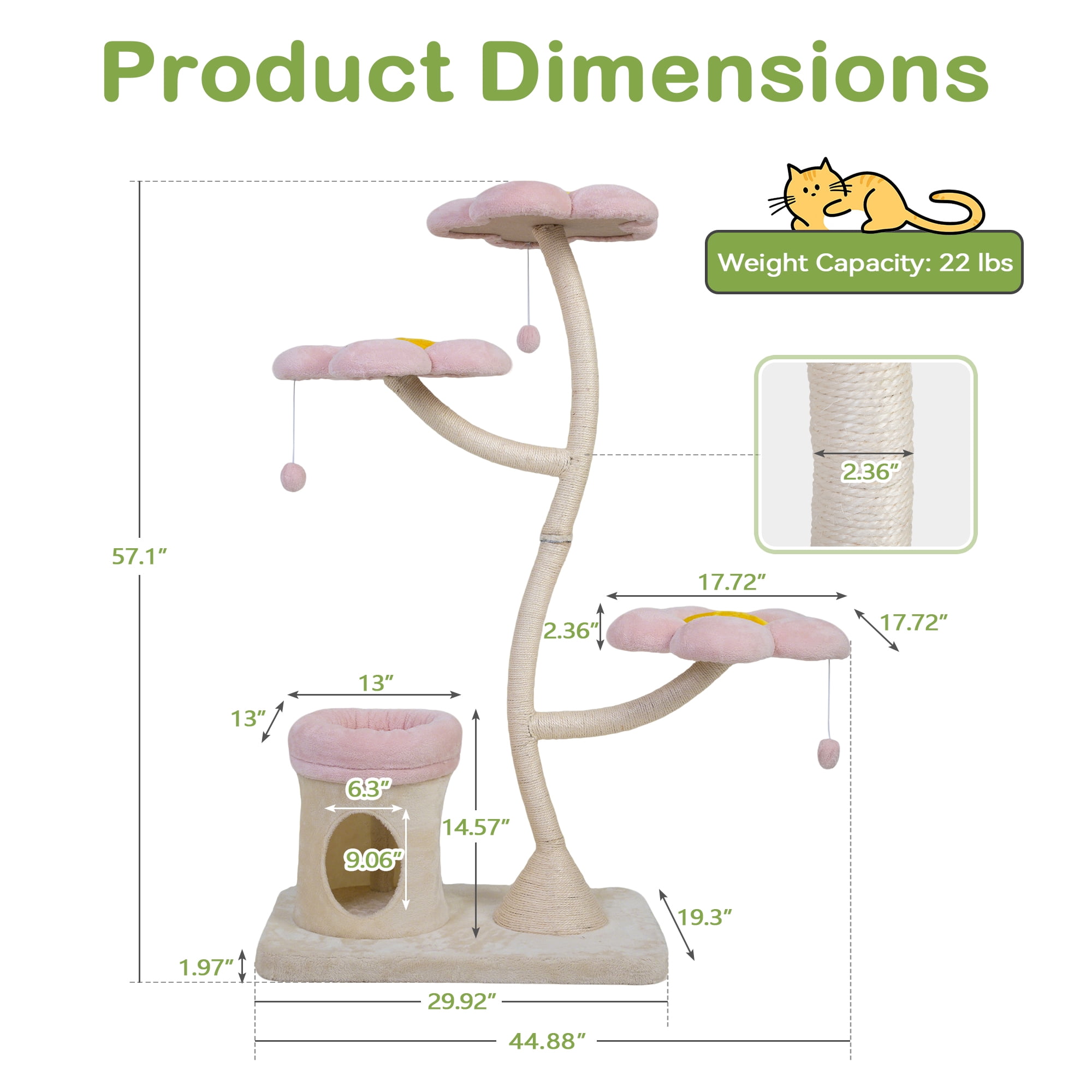 COZIWOW Modern Cat Tree for Large Cats, Cat Tree Tower Scratching Post with Condo, Flower Perch, Luxury Cat Gifts