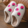thumbnail image 3 of Men's and Women's Embroidered Fruit Warm Cotton Slippers for Couples Home Indoor House Shoes, Hot Pink, 36, 3 of 5