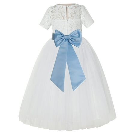 

Ivory Floral Lace Vintage Flower Girl Dresses for Wedding Pageant LG2T
