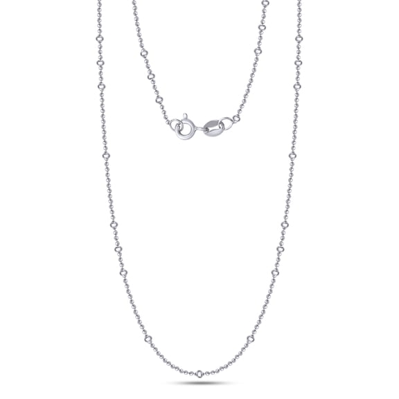 AFFY Ball Bead Station Chain Necklace for Women and Men Italian Crafted 1mm Satellite Bead Station Ball Chain 18 Inch 14K White Gold Over 925 Sterling Silver with Spring Ring Clasp