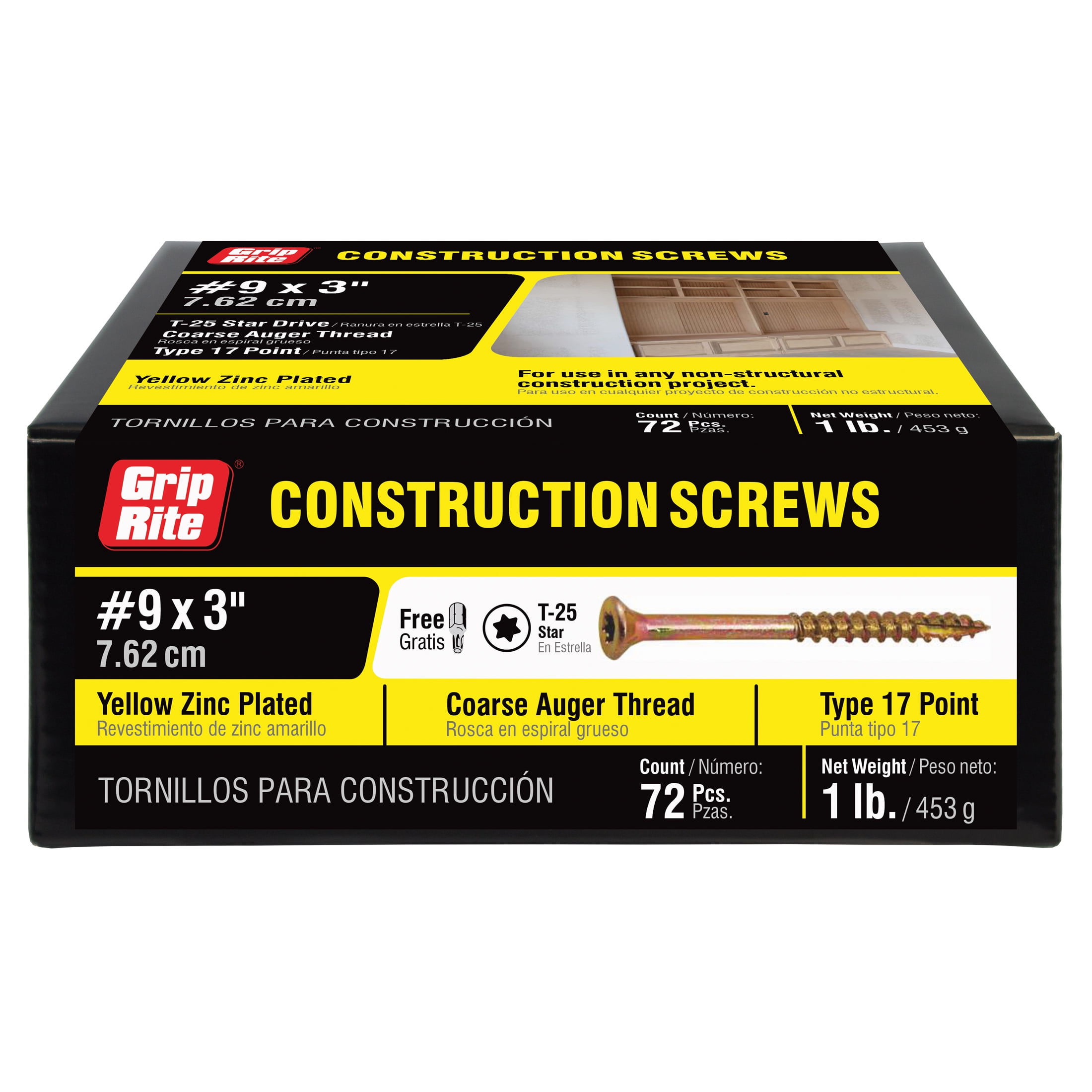 Grip-Rite #9 3 in. Star Drive Gold Construction Wood Screw 1Lb.