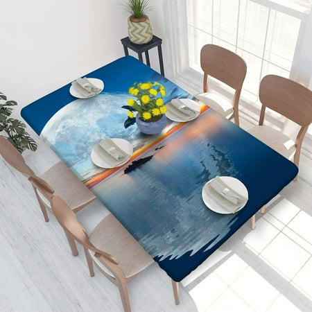 

Elastic Edge Fitted Tablecloth Dolphins Jumping Sea Sunset for Rectangle Table 4 FT 30 X 48 Inch