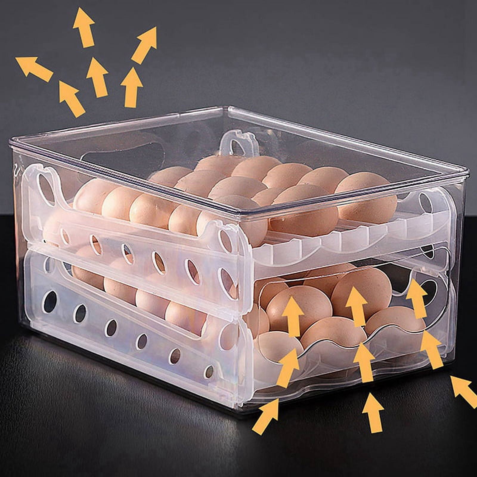 2X Slide Eggs Storage Box Egg Holder Container Refrigerator Drawer Stackable Food Eggs Box Kitchen Fridge Organizer