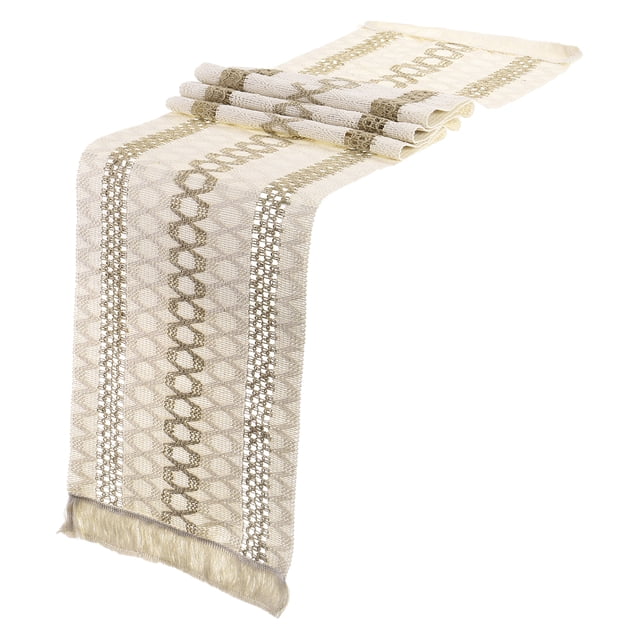 Unique Bargains Chemin de Table avec Franges, 12'x108 Pieds Style Ferme en Coton Lin Vintage Tissé, Blanc Marron