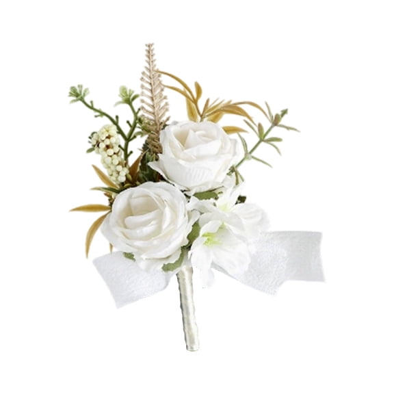 Ageoie Artificial Flowers Rose Corsage Fake Rose Boutonniere Men's Corsage Prom Flowers Wedding Ceremony Party Accessories Suit Decorations, White