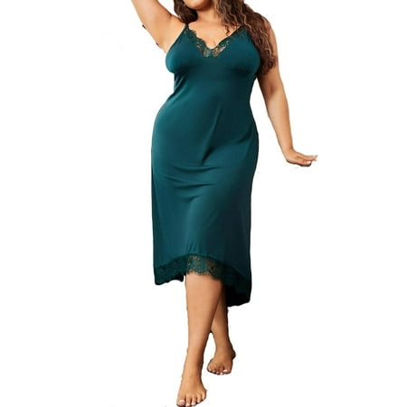 

Sexy Cami Strap Slip Dress Sleeveless Dark Green Plus Size Nightgowns & Sleepshirts (Women s)
