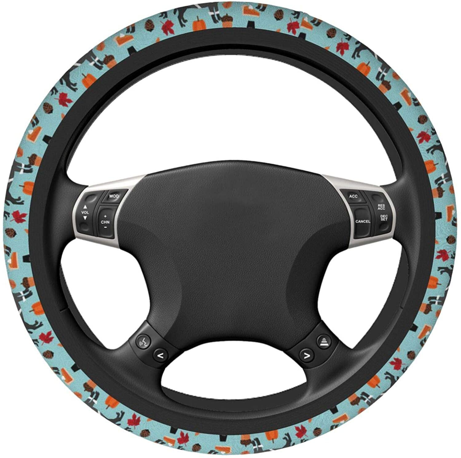 Greyhound Black Art Dog Steering Wheel Cover Breathable Auto Car Steering Wheel Cover for Unisex Universal 15 Inches Customized Gift