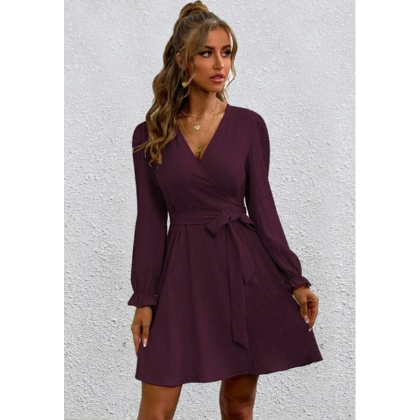 Vestido de cóctel elegante para mujer, vestido festivo de manga larga con corte en A y largo hasta la rodilla