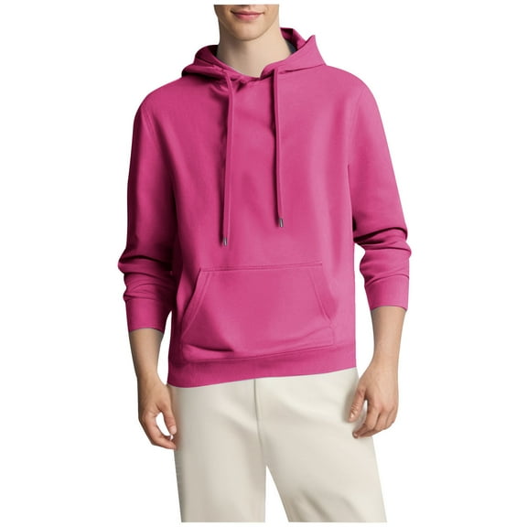 KeShDi Flannel Hoodie for Men Hooded Sweatshirt Lined Men Long Sleeve Solid Fleece Multicolor Pockets Hoodie Sweatshirts Sport Coat Hot Pink M