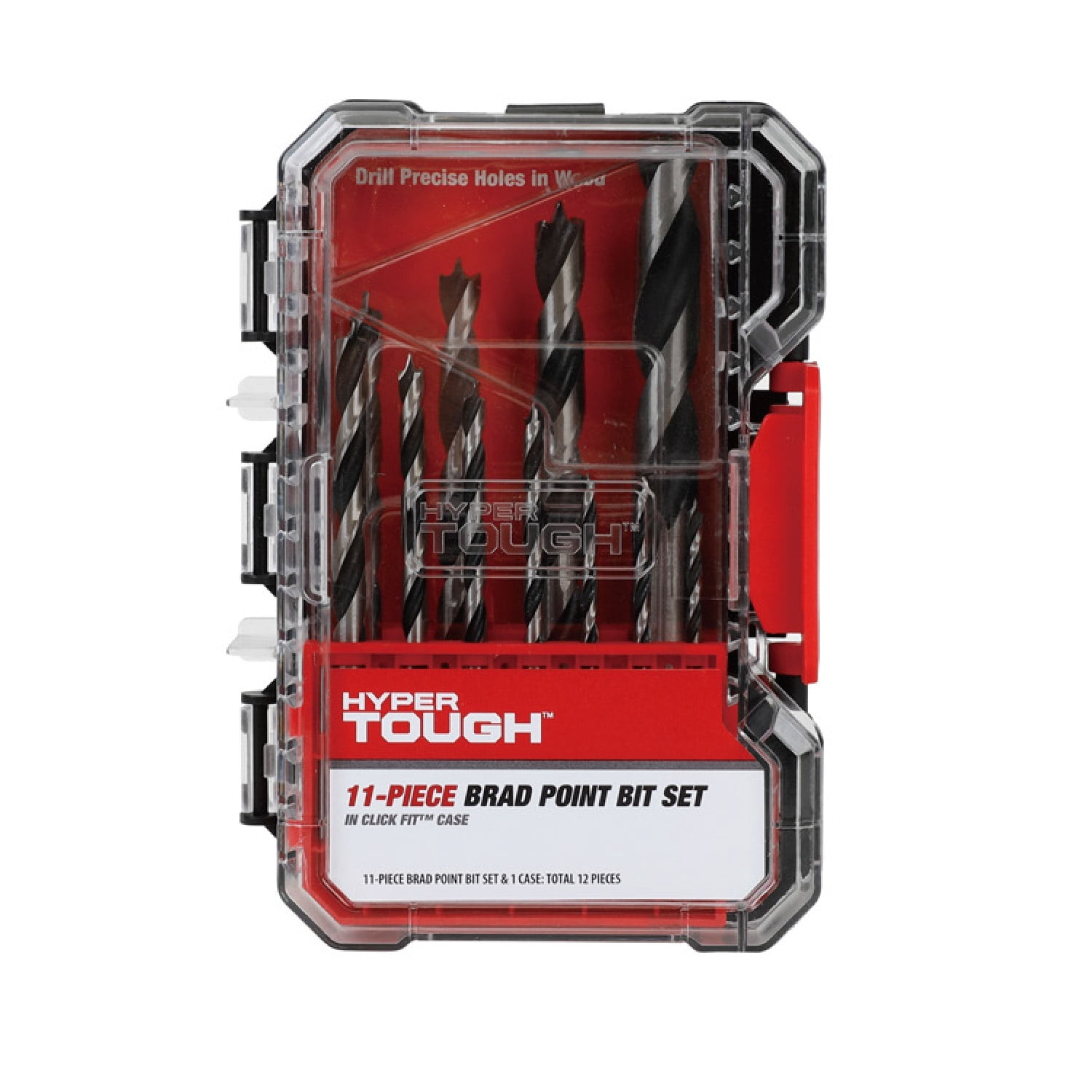 Hyper Tough 11-Piece Brad Point Bit Set with Click Fit Case