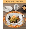 thumbnail image 3 of 15 Inch Round Placemats Set of 6, Orange Fall Non Slip Heat Insulation PP Table Mats, Vintage Maple Leaf Pumpkins Thanksgiving Washable Place Mats for Kitchen Dining Party Table Decor, 3 of 7