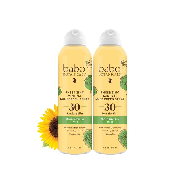 Spray de protección solar Babo Botanicals Sheer Zinc SPF30, paquete de 2