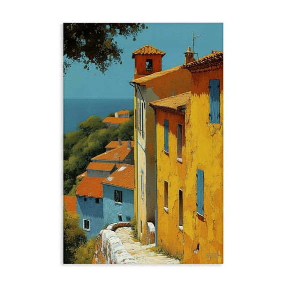 Stupell Industries Tall Buildings by Sea Buildings & Architecture Painting Wrapped Canvas Art Print Wall Art, 16 x 24