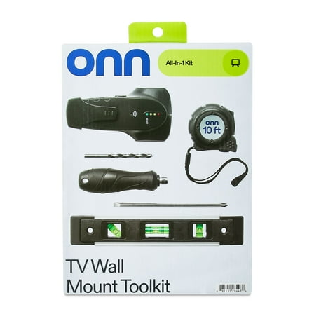 Onn TV Wall Mount Installation Toolkit with Battery Operated Electronic Stud Finder, 6 Pieces, 1.15 lb, Black, 1 Each